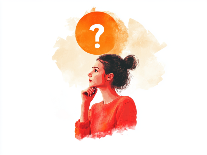 umnexx_minimalist_collage_depicting_Woman_thinking_with_questio_ad3bf2dd-779e-4e97-967e-9def117296be